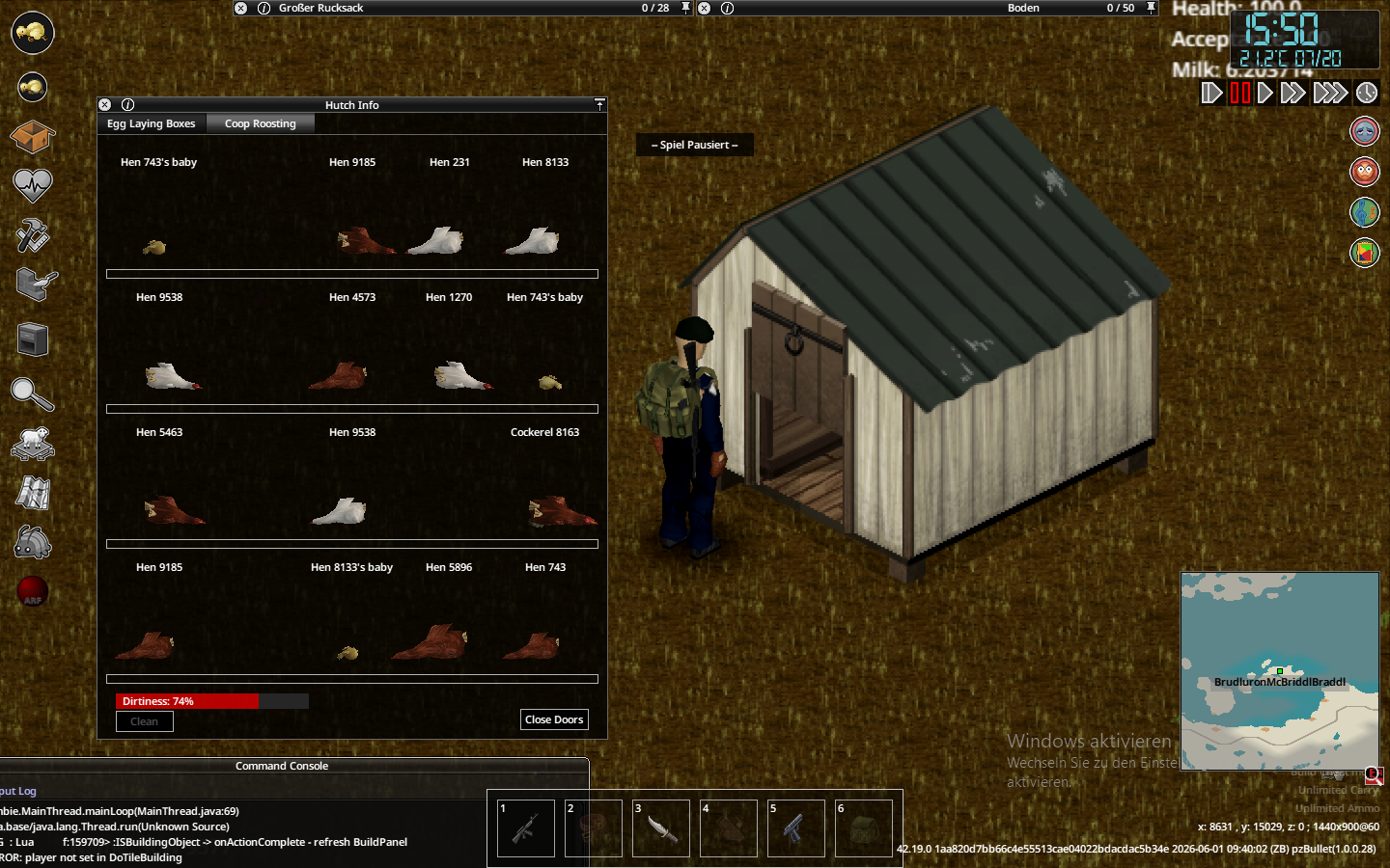 Project Zomboid B42.19  Bug Report Draft  / B42 – Animal duplication, corrupted chicken zones/hutches, periodic stutters, and Java heap OutOfMemory crashes in SP world